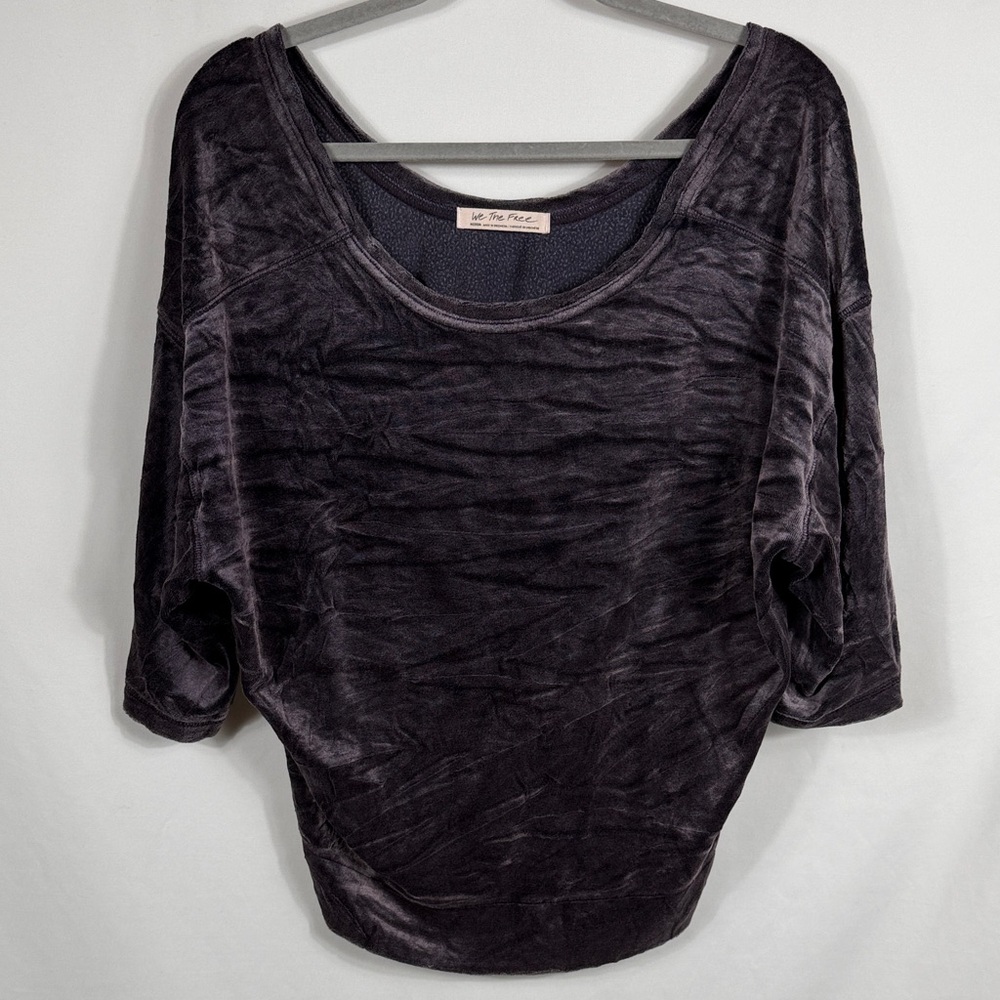 We The Free Valerie Crushed Velvet Top in Plum. Oversized Women M. Scoop Back‎